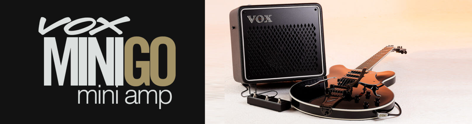electric guitar in front of VOX MiniGo mini amp
