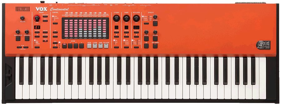 top view of orange VOX Continental keyboard