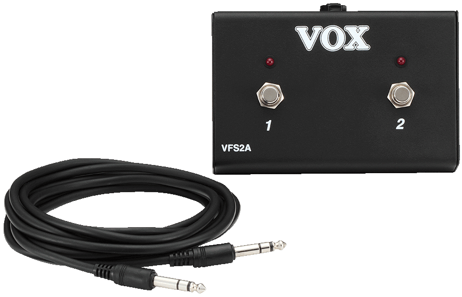closeup of black VOX footswitch and cable